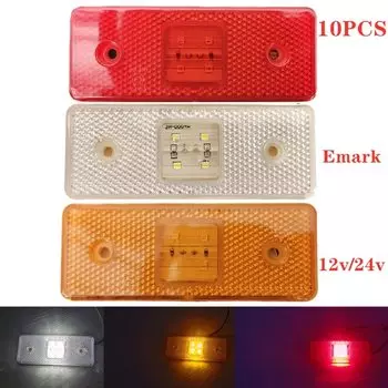 Светодиодный отражатель, 10X E8, 24 В, 12 В, внешсветильник фонарь для грузовиков, боковой габаритный светильник онарь для прицепов, автобусов, 110x40 мм, красный, янтарный, белый, Emark