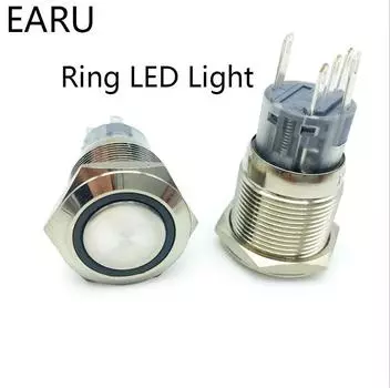 Светодиодный водонепроницаемый металлический кнопочный переключатель, 19 мм, стандартная фиксация дверного звонка, автомобильный запуск двигателя, питание ПК 12 В 24 В