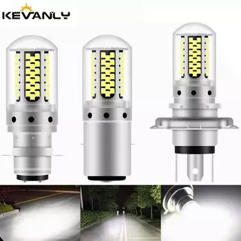 Светодиодсветодиодный мотоциклетные фары BA20D P15D H4, светодиодсветодиодный мотоциклетные фары H6 108SMD, лампы для мотоциклетных фар 6000K 12 В, 1 шт.