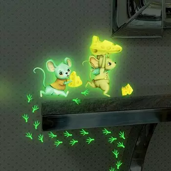 Светящиеся наклейки на стену "Мышка с сыром", HonC