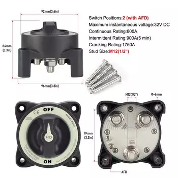 Светящийся 48 в 600 А 2 отключения аккумулятора AFD 2-позиционный изолятор отключения M12 поворотный переключатель для лодки грузовика RV