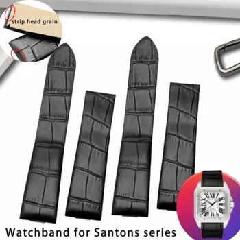 Свинцовый кожаный ремешок с зернистой поверхностью для браслета c-artier S-antos series w2006951 wh100751, кожаный браслет 18 / 21 мм, ультратонкий ремешок