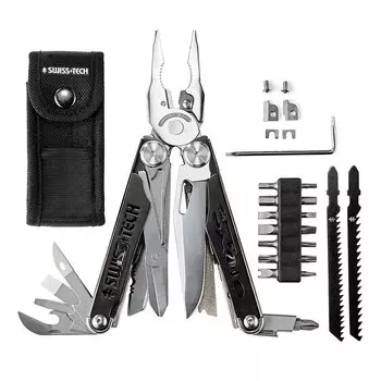 SWISS TECH 37 в 1, многофункциональные плоскогубцы, складной нож, сменные детали, набор инструментов для улицы, EDC, набор инструментов для выживания, пешего туризма, кемпинга