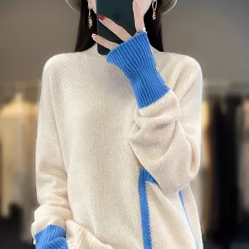 Свитер большого размера одежда 2023 Осень/Зима 100% кашемировый шерстяной свитер женский вязаный пуловер с высоким воротником Свободный модный топ