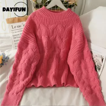 Свитер DAYIFUN, Женские однотонные льняные пуловеры с круглым вырезом, Осень-зима 2022, женские свободные вязаные Джемперы, топы