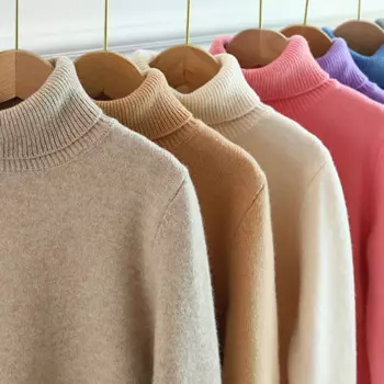 Свитер для мальчиков, зимний детский утепленный теплый пуловер из 100% шерсти, Однотонный свитер с высоким воротником, кашемировый свитер