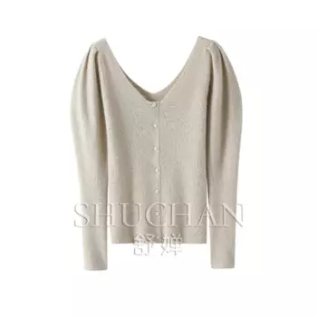 Свитер из 100% чистого кашемира с пышными рукавами в стиле ретро спереди и сзади, женский вязаный свитер на осень и зиму