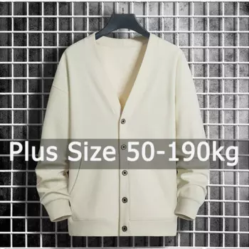 Свитер, кардиган, мужские вязаные топы 9XL, 8XL, 50-190 кг, осенне-зимние однотонные свитера с длинным рукавом, Одежда большого размера