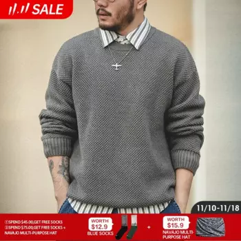 Свитер Maden в винтажном стиле с изображением серого ананаса, тяжелый плотный вязаный пуловер с круглым вырезом, мужской зимний теплый джемпер, 2023