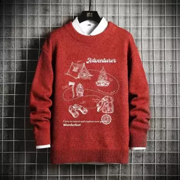 Свитер мужской с круглым вырезом, повседневный утепленный плюшевый свитер с длинными рукавами, Осень-зима