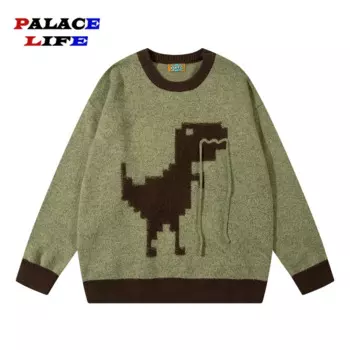 Свитер мужской с вышивкой динозавра, повседневный СВОБОДНЫЙ Модный пуловер в стиле оверсайз, джемпер в стиле Харадзюку, с мультяшным принтом