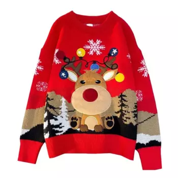 Свитер с вышивкой рождественского мультяшного оленя, мужская и женская одежда Chaopai для пар, Мужская трикотажная одежда, пуловер для ленивых людей на осень и зиму
