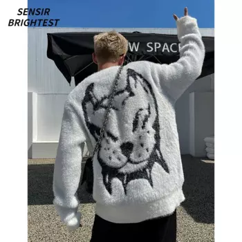 Свитер жаккардовый для мужчин и женщин, имитация меха норки и бархата, свободный Джокер, свитер с животным принтом для пар, Осень-зима