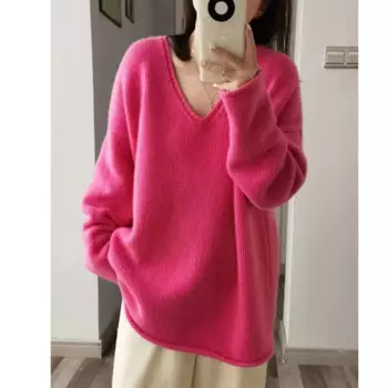 Свитер Женский вязаный с V-образным вырезом, Осень-зима