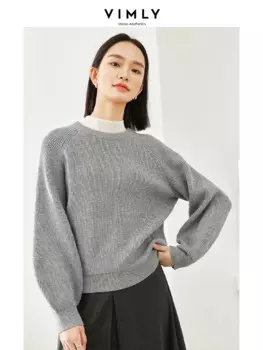 Свитер Женский вязаный серый, с круглым вырезом и длинным рукавом