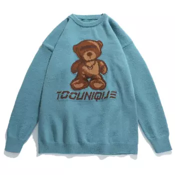 Свитера в японском стиле, Мужские осенне-зимние пальто, новый свитер с медведем, модный тренд, Ретро стиль, универсальная мужская Трикотажная рубашка с воротником