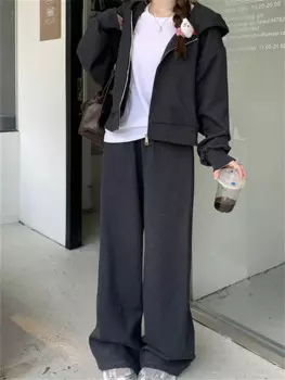 Свитшот Alien Kitty женский с капюшоном, повседневный стильный свободный офисный костюм с брюками, минималистичный зимний комплект