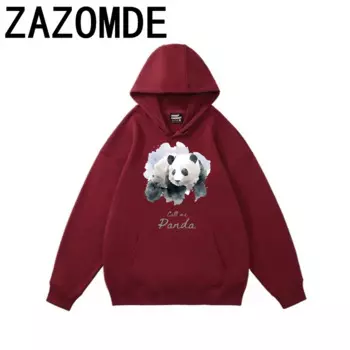 Свитшот для мужчин и женщин с принтом панды ZAZOMDE, осенняя хлопковая теплая Повседневная модная толстовка с капюшоном, универсальная спортивная одежда унисекс, 2024