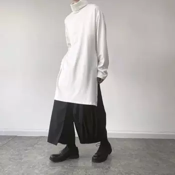 Свитшот мужской длинный с Боковым Разрезом, Повседневная модная темная уличная одежда в стиле Харадзюку, футболка с длинным рукавом, Y2k, осень