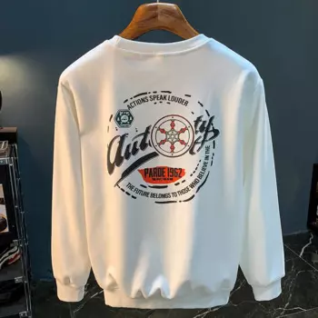 Свитшот мужской, осень 2024, свободные модные толстовки с принтом, универсальный эластичный свитер с круглым вырезом, футболка с длинными рукавами