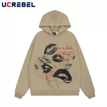 Свитшот мужской с капюшоном и принтом губ