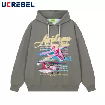 Свитшот мужской с капюшоном и принтом самолета