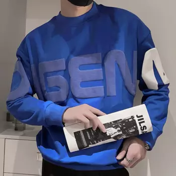Свитшот мужской в стиле Харадзюку, толстовка с капюшоном, уличная одежда в стиле хип-хоп, повседневный модный топ с надписью, пуловер с круглым вырезом, синий цвет