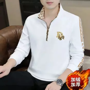 Свитшот на молнии, Мужская зимняя футболка с вышивкой и длинным рукавом