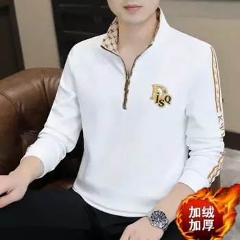 Свитшот на молнии, Мужская зимняя рубашка в стиле ретро с воротником, Мужская футболка с вышивкой и длинными рукавами, Топ