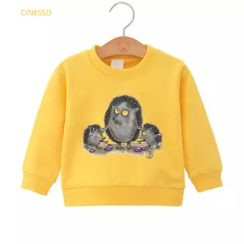 Свитшот с забавным мультяшным рисунком ежика, свитшот с принтом для мамы и детей, зимний топ, одежда для маленьких мальчиков, милая Толстовка для девочек, пуловер, бархатная Толстовка