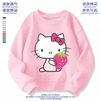 Свитшот Sanrio для мальчиков и девочек, тонкий свитшот из чистого хлопка с круглым вырезом и капюшоном, детская одежда с мультяшным Hello Kitty, весна-лето