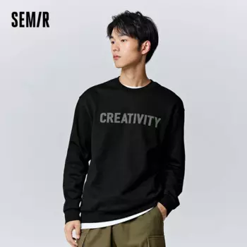 Свитшот Semir мужской зимний, простой базовый слой с контрастной цветовой текстурой и надписью, Модный повседневный свитшот с круглым вырезом