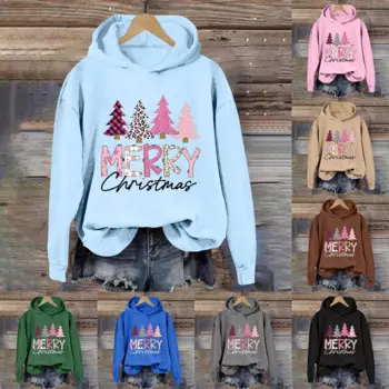 Свитшоты для женщин, легкий пуловер с милым принтом, топы, худи с рождественским принтом аниме для женщин, Свитшот брюнетт для женщин