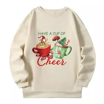 Свитшоты с надписью "Christmas Drink", универсальные модные новые свитшоты, теплая осенне-зимняя одежда большого размера 2023