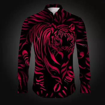 Свободная и удобная мужская одежда с длинным рукавом, трендовая Высококачественная Мужская рубашка с 3D принтом, рубашка 2024 Hunter Animal King Tiger