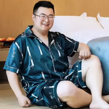 Свободный летний комплект домашней одежды из ледяного шелка, 150 кг, освежающая жирная пижама, мужская тонкая пижама с короткими рукавами, большие размеры