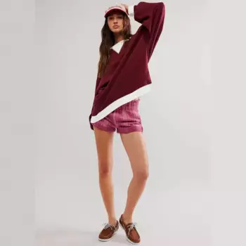 Свободный Топ контрастных цветов с длинными рукавами, модный свитер с воротником-лодочкой и открытыми плечами, Женская куртка на весну и осень