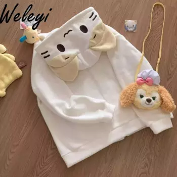 Свободный утепленный теплый кардиган на молнии Cutecore, толстовка, женская милая девчачья флисовая толстовка с капюшоном и длинными рукавами, куртка Y2k, одежда