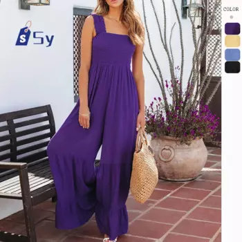 Sy New 2024, женский летний сексуальный топ, комбинезон с высокой талией, однотонный свободный комбинезон с широкими штанинами, модный новый женский комбинезон без рукавов