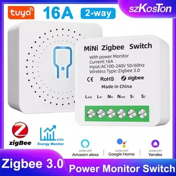 SZKOSTON Умный выключатель с датчиком мощности ZigBee 16A