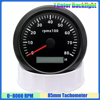 Тахометр 3000 об/мин, 85 мм с 7-цветной подсветкой, 6000 об/мин для авто, лодки, яхты, водонепроницаемый датчик оборотов в минуту, цифровой счетчик часов 12 В 24 В на заказ