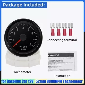 Тахометр автомобильный 52 мм с белой подсветкой, 0-8000 об/мин, 12 В