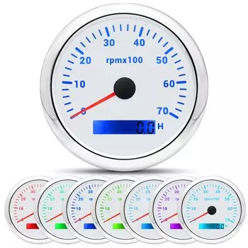 Тахометр HD 85 мм с ЖК-дисплеем, 7-цветная подсветка, тахометр 3000 4000 6000 7000 8000 об/мин для морской лодки, автомобиля 12 В/24 В