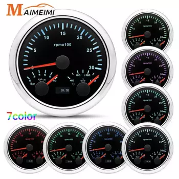 Тахометр MH 85 мм 3-в-1, температура воды 40-120 давление масла 0-10 бар для 12 В автомобиля, лодки, Tacho, 8000 об/мин Метр, 7-цветная подсветка