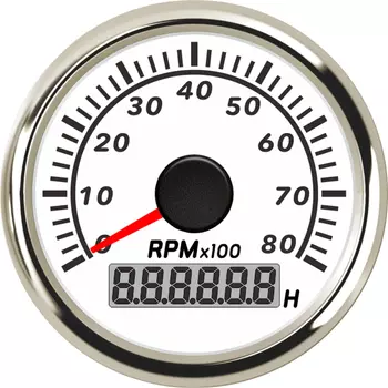 Тахометры 0-8000 об/мин, 52 мм, белые счетчики Rev, 9-32 В, измерители Revolution, 1-300, передаточное число об/мин для авто, лодки, грузовика, автофургона