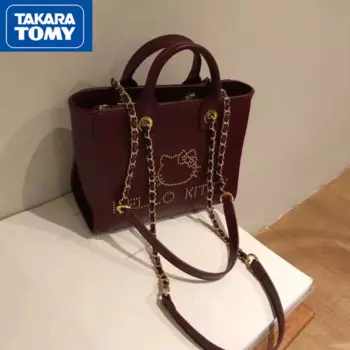 TAKARA TOMY 2022 новая женская сумка из поликарбоната с бриллиантами Hello Kitty вместительная сумка винно-красная сумка-тоут через плечо для девушек