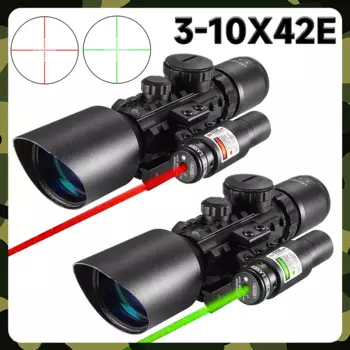 Тактический Оптический прицел M9 3-10x42E, прицел для охоты с красным и зеленым лазерным освещением, для страйкбола, 11 мм/20 мм, рельсовое крепление