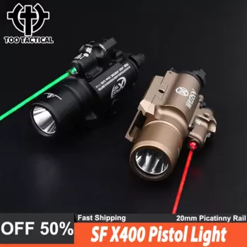Тактический пистолет Surefire X400, оружие Scout Light, красная точка, зеленый лазерный фонарик для страйкбола, 400 люмен, светодиодный X400U, подходит для планки Пикатинни
