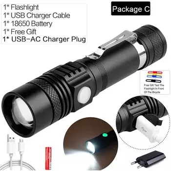 Тактический светодиодный фонарь XHP70 USB