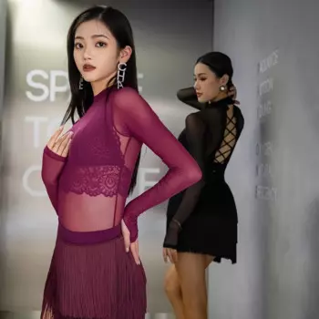 Танцевальная одежда для латиноамериканских танцев, 3 цвета, женские сексуальные сетчатые топы, юбка с бахромой для взрослых, танго, Самба, искусственные костюмы DWY9427